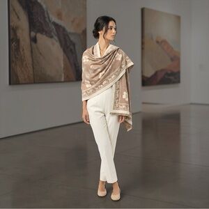 Lulla Collection Woman’s Floral Cream Pastel Colors Fringe Large Shawl OS